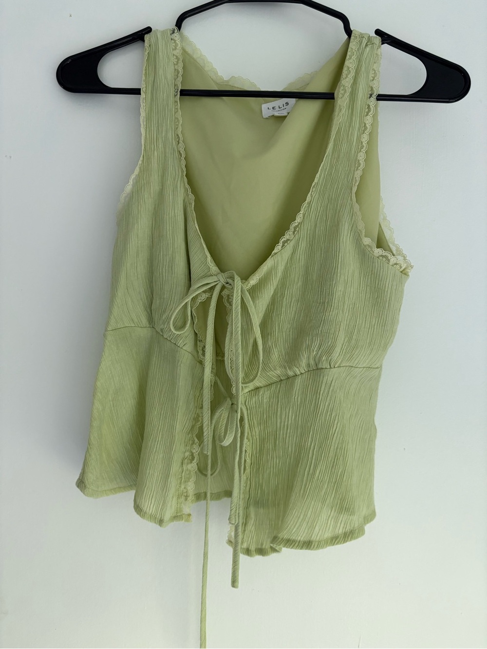 Le Lis Light Green Tie-Front Lace-Trim Camisole
